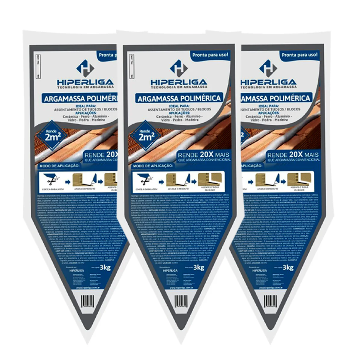 c0800d45b524258e00c114d411148395 Kit 3 Argamassa Polimérica Hiper Liga 3kg Blocos E Tijolos